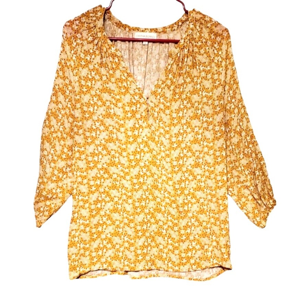 CYNTHIA Rowley Draping Floral Shirt Yellow Size Xl Events Causal Hippie Boho